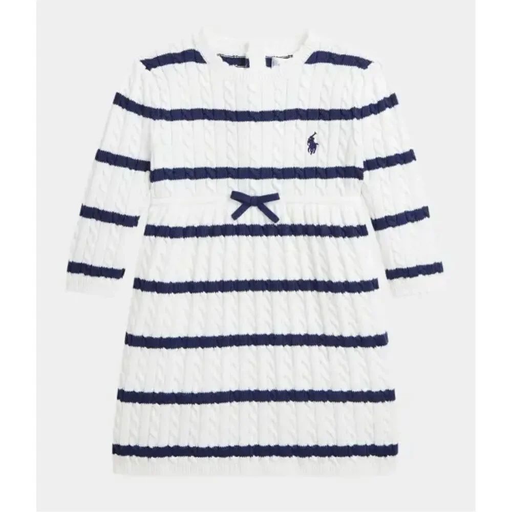 Polo Ralph Lauren NWT Youth Girl's Striped Cable Knit Dress Navy/White 18M